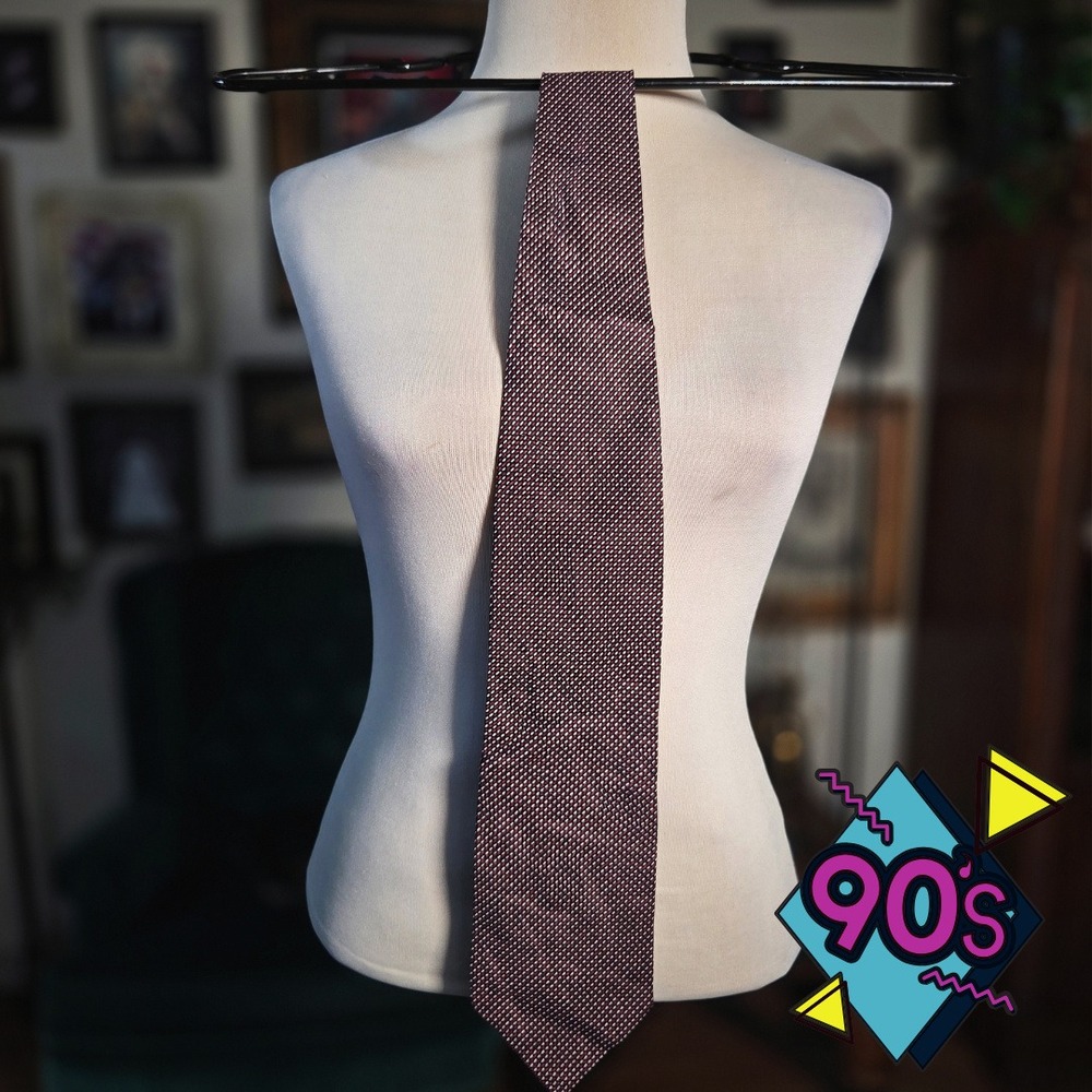 Structure Silk Tie Vintage 90s Mens Red White Black Geometric Pattern Necktie